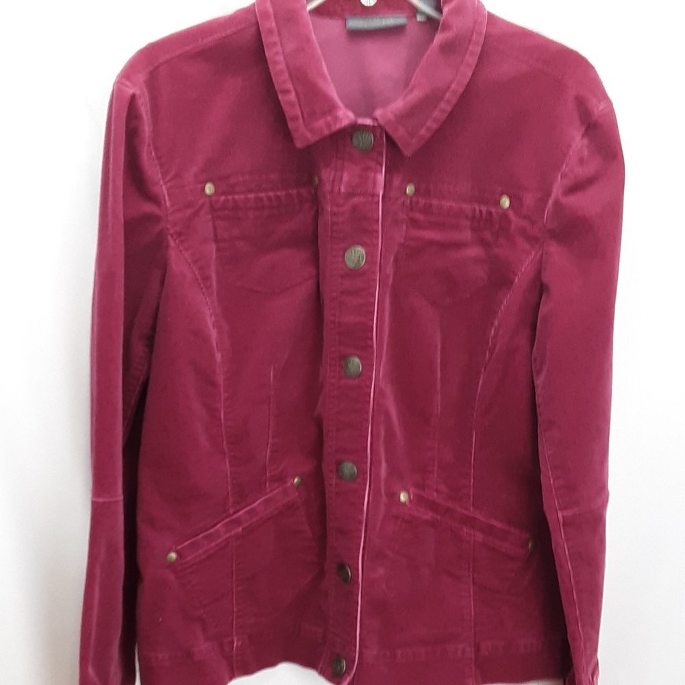 Amber Sun Jacket Corduroy Burgundy Red  Womens Large Snap Front